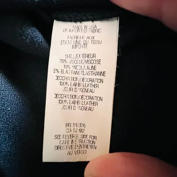 Helmut Lang Leather Trim Top Black Minimalist Designer Dolman Sleeve Size 4 - Picture 8 of 10